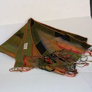 Pashmina & Silk Beautifully Designed Multi-Colored Soft Flowing Shaw 27”W x 66 L